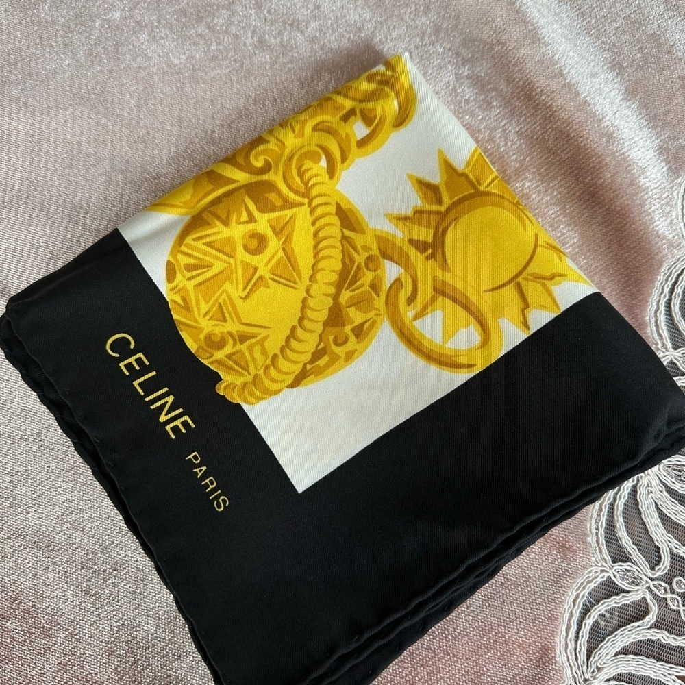 CELINE Paris Jewerly Print Scarf 100% Silk Square 26" Black New without Tag. - Picture 12 of 13